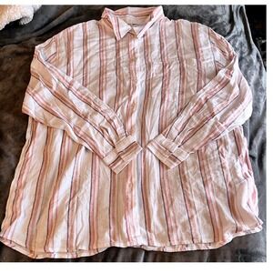 GAP Womens XL Linen Blend Striped Button Down Shirt Pink Long Sleeve NEW